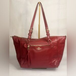 Coach Kleo Carryall Tote Bag - Cherry Red Pebble Leather